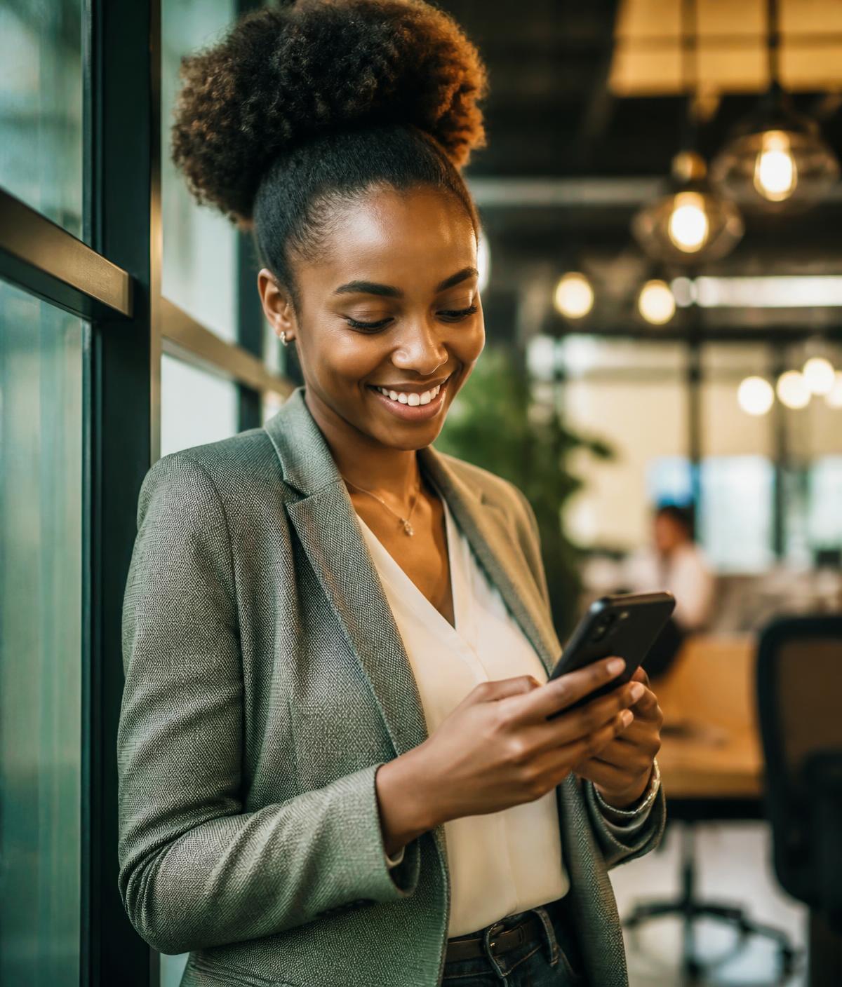 Profissional a consultar oportunidades no telemóvel